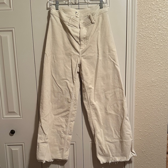 Billabong Cream Wide-Leg Corduroy Frayed Hem Pants - Picture 1 of 3